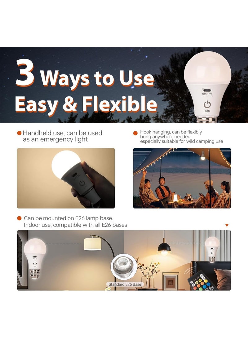 Alruht Rechargeable RGB LED Light Bulb 5W with Remote Control, Dimmable Color Changing Bulb with Hook and Auto-Off Timer, E26 Base for Home, Camping and Emergency Lighting - Image 5