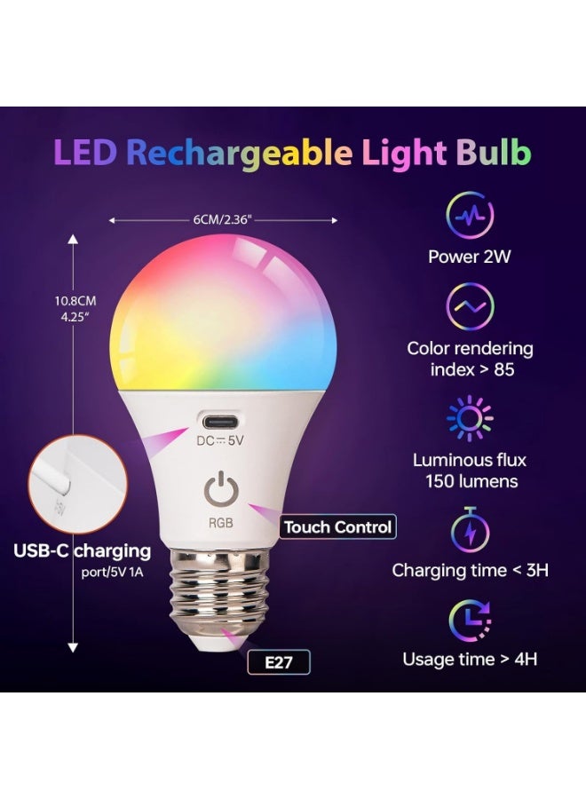 Alruht Rechargeable RGB LED Light Bulb 5W with Remote Control, Dimmable Color Changing Bulb with Hook and Auto-Off Timer, E26 Base for Home, Camping and Emergency Lighting - Image 3