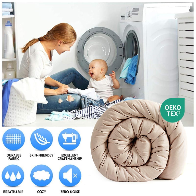 EASELAND Oversized Queen Down Alternative Comforter - Quilted Duvet Insert for All Seasons, Soft Lightweight with Corner Tabs, Summer Winter Warm Bedding, Beige 98×98 Inches - Image 2