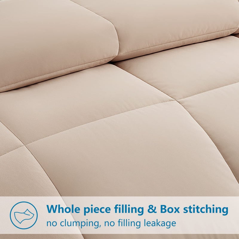 EASELAND Oversized Queen Down Alternative Comforter - Quilted Duvet Insert for All Seasons, Soft Lightweight with Corner Tabs, Summer Winter Warm Bedding, Beige 98×98 Inches - Image 3
