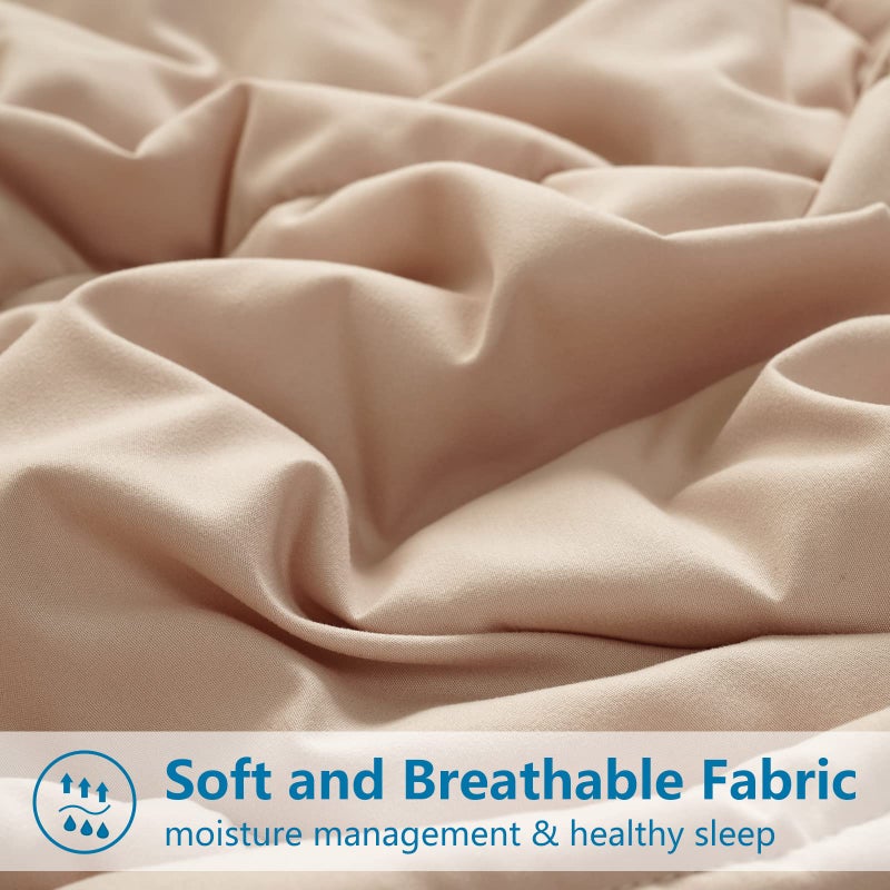 EASELAND Oversized Queen Down Alternative Comforter - Quilted Duvet Insert for All Seasons, Soft Lightweight with Corner Tabs, Summer Winter Warm Bedding, Beige 98×98 Inches - Image 4