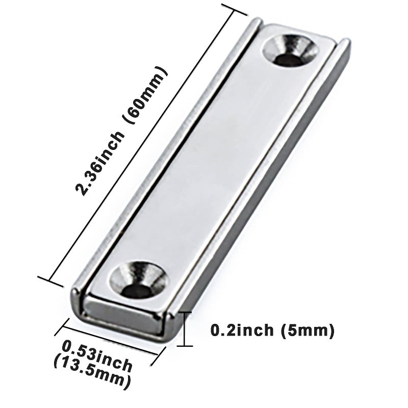 LOVIMAG Neodymium Rectangular Pot Magnets-80lbs Pulling Force-60x13.5x5mm 10 Packs with Countersunk Hole and Matching Screws, Strong Industrial Strength Rare Earth Magnets for Mounting, Home Etc - Image 2