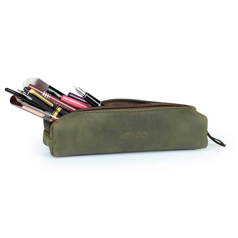 Londo Genuine Leather Zipper Pen, Pencil & Cosmetic Case - Image 4