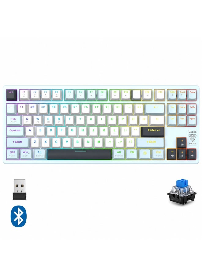 JeDEL WKL102 3-Mode Wireless, Bluetooth & Wired Gaming Mechanical Keyboard - Hotswapple DRINKERY Blue Switches - Rainbow LED Lighting - Full Keys Anti Ghosting - Image 1