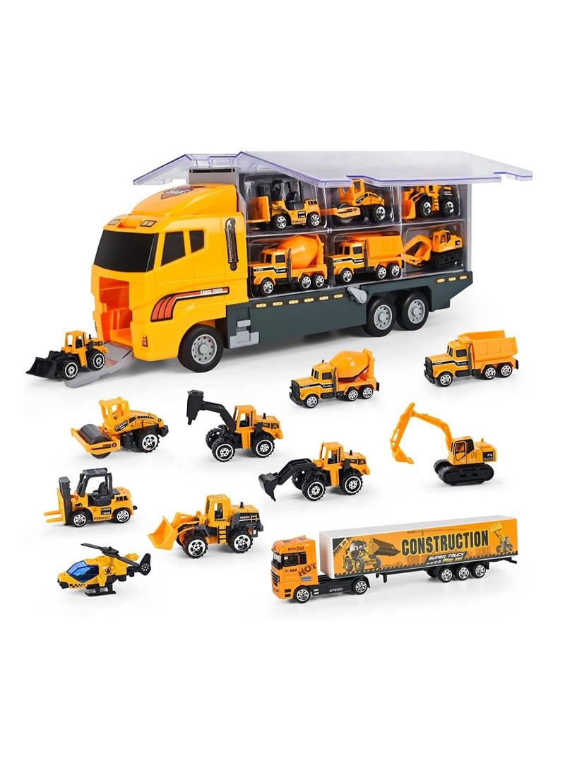 Joyfay Joyfia Toys for Boys, 11 in 1 Engineering Die-cast Construction Car Toddler Toys, Excavator Dumper Bulldozer, Kids Transport Carrier Truck Vehicles Gifts for Age 3 4 5 6 7 Year Old Boys - Image 1