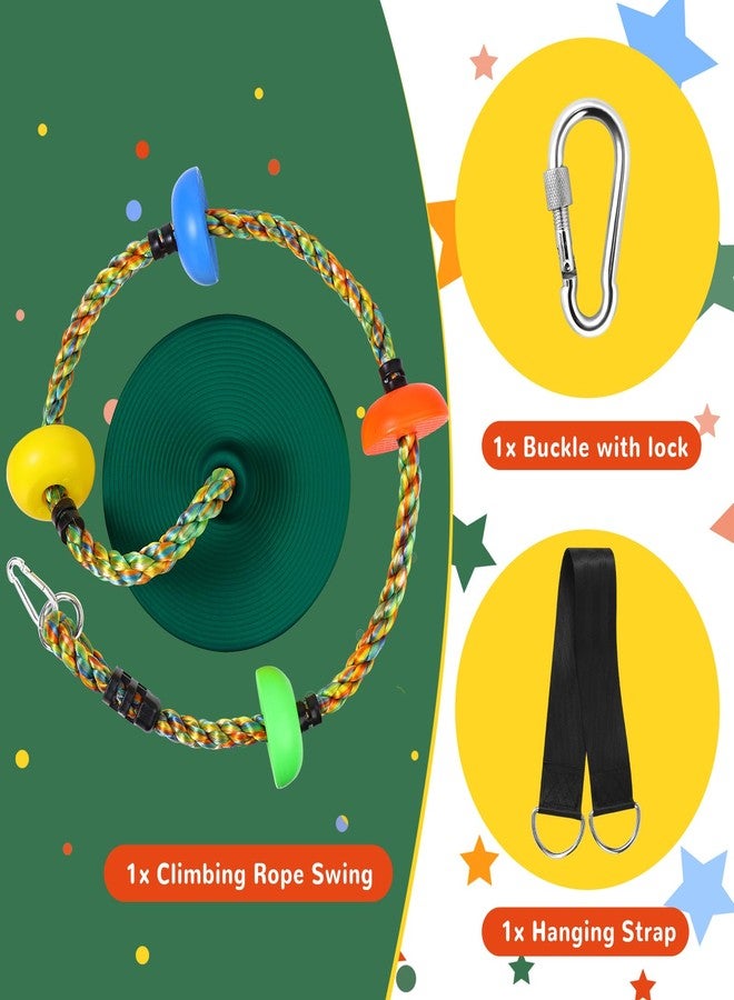 TOPNEW Tree Swing for Kids,Heavy Duty Single Disc Seat Climbing Rope Set with Hanging Strap and Platform Carabiners for Backyard Treehouse and Outdoor Playground Accessories (Green) - Image 2
