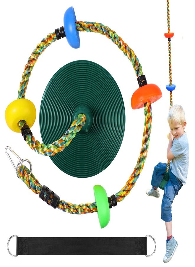 TOPNEW Tree Swing for Kids,Heavy Duty Single Disc Seat Climbing Rope Set with Hanging Strap and Platform Carabiners for Backyard Treehouse and Outdoor Playground Accessories (Green) - Image 1