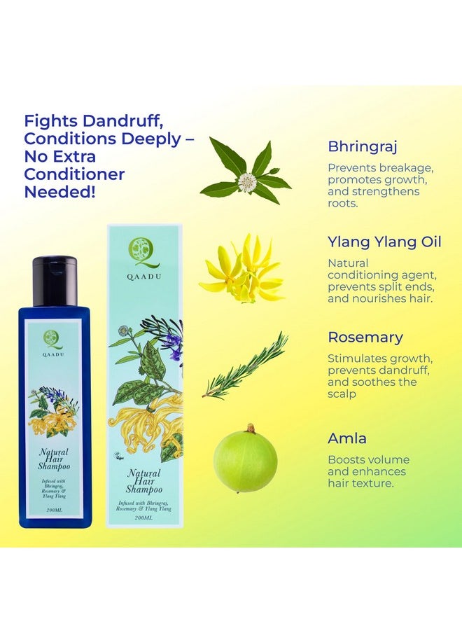 QAADU QAADU Natural Hair Shampoo | Herbal Formula with Bhringraj, Rosemary & Ylang Ylang | Sulphate & Paraben Free | Ideal for Thin, Dry, and Damage-Prone Hair | Nourishing & Anti-Dandruff | 200ml  - Image 3