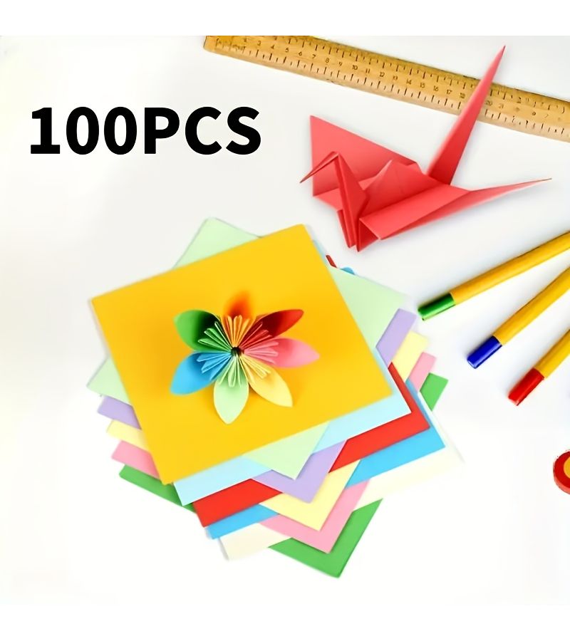 100 ورقة من ورق الأوريجامي الملون مربع الشكل مقاس 5.91 بوصة لصناعة طيور الكرين اليدوية، مواد تعليمية للأوريجامي، خيارات متعددة للأحجام - Image 2