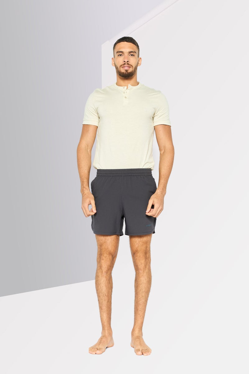 DKNY Men Micro Checkered Board Shorts, Charcoal Grey - Image 2