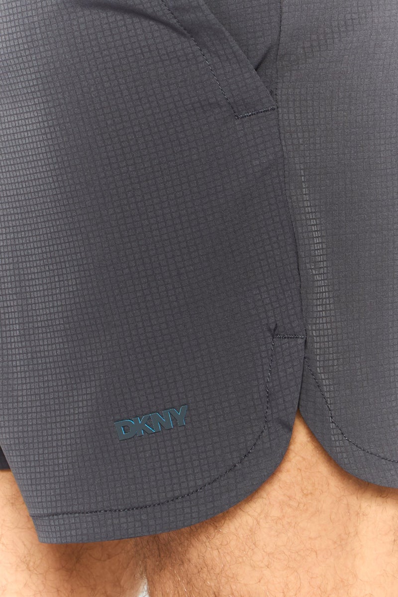 DKNY Men Micro Checkered Board Shorts, Charcoal Grey - Image 3