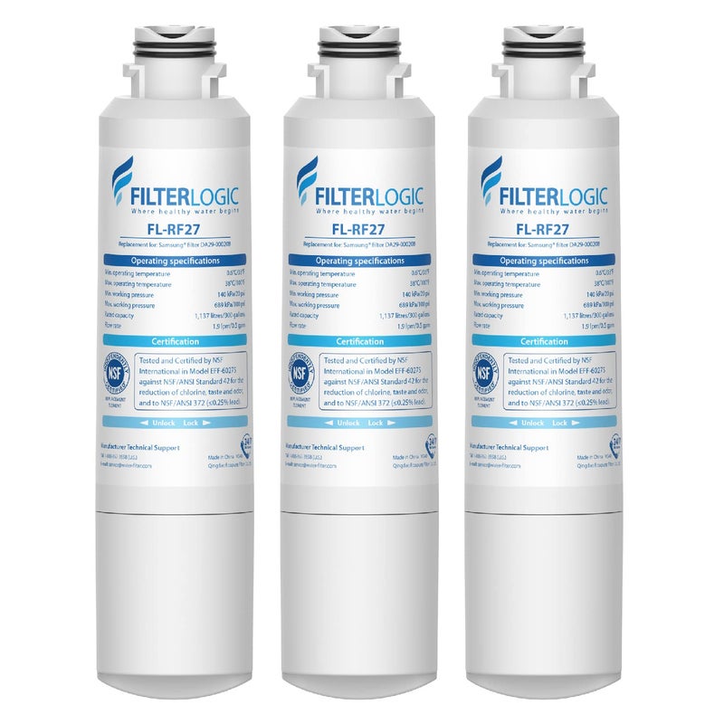 Filterlogic فلتر لوجيك DA2900020B بديل لسامسونج RF28HMEDBSR RF263BEAESR HDX FMS2 HAFCINEXP DA9708006A1 DA2900020B1 RF4287HARS RFG297HDRS RF28HFEDBSR فلتر مياه الثلاجة 3 عبوات