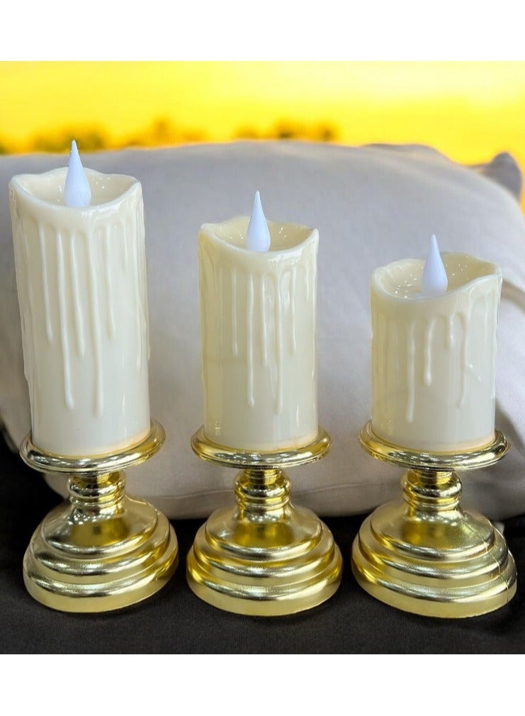 Set of 3 flickering wick candles 