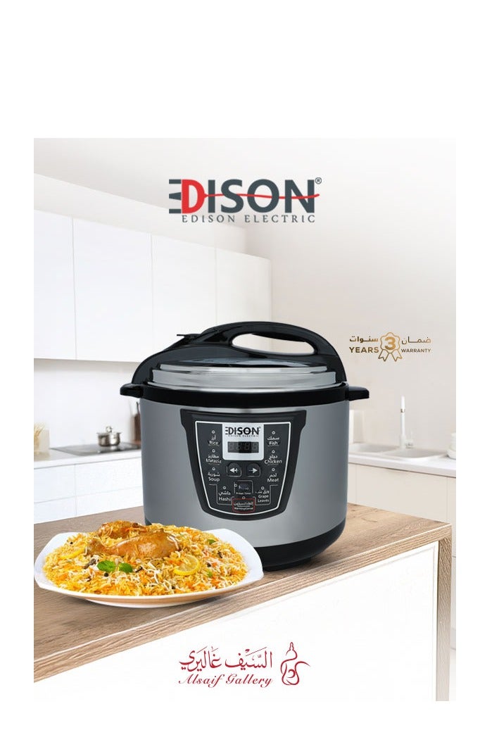 Edison Electric Pressure Cooker, 6 Litres, 1000 Watts, Tefal Inner Pot, 8 Cooking Functions, VT-602D - Silver Black - Image 4