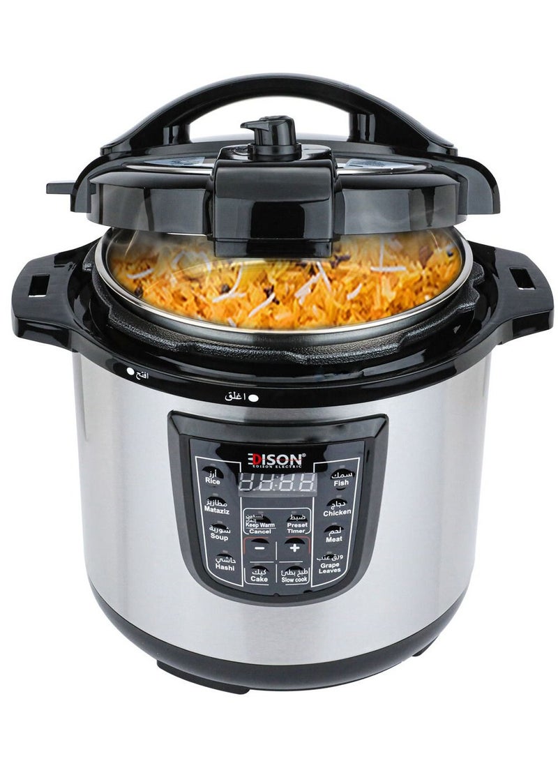 Edison Electric Pressure Cooker, 6 Litres, 1000 Watts, Tefal Inner Pot, 8 Cooking Functions, VT-602D - Silver Black - Image 1
