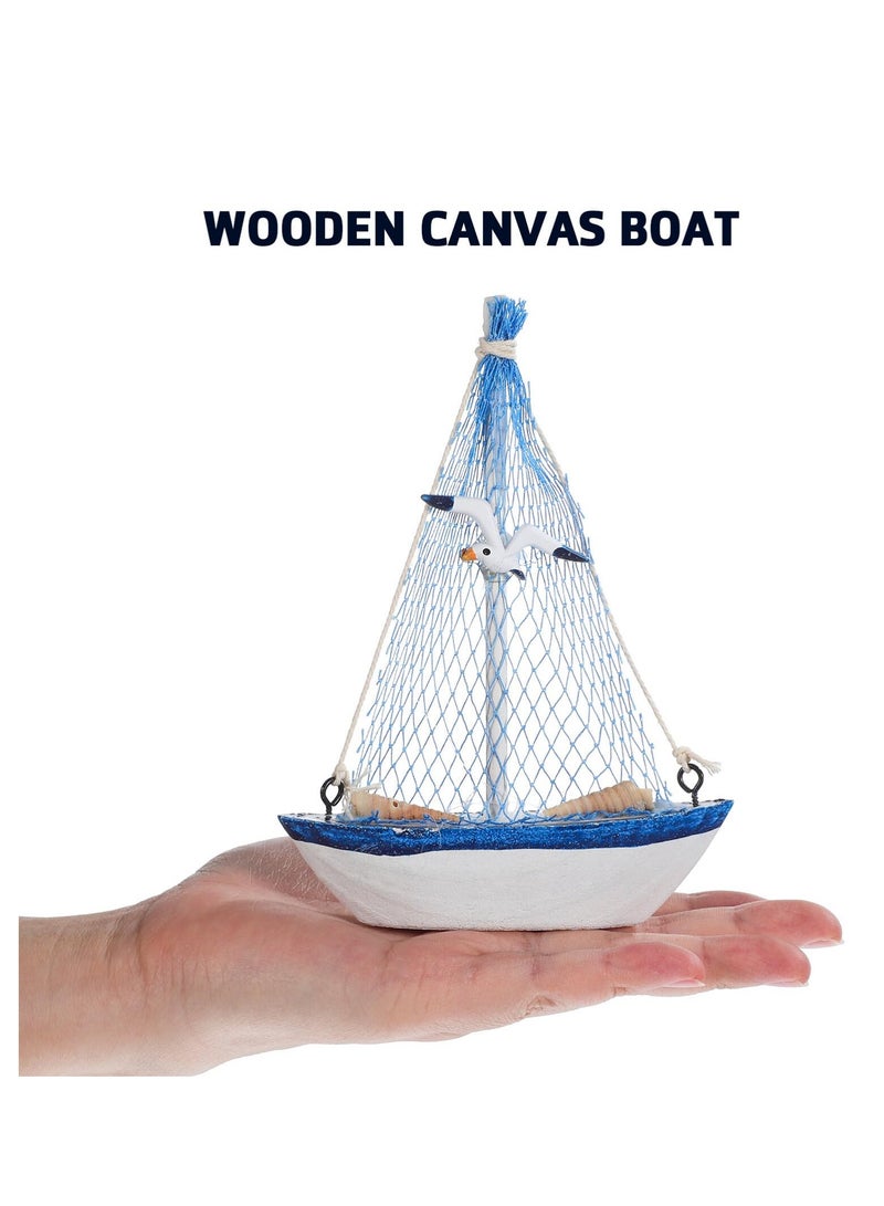 SYOSI 4Pcs Mini Sailboat Decorations Nautical Handpainted Vintage Wooden Sailing Boat Model for Beach Home Tabletop Decor Art Ornament Kitchen Bathroom Office Party Centrepiece Decoration 5.9In - Image 2