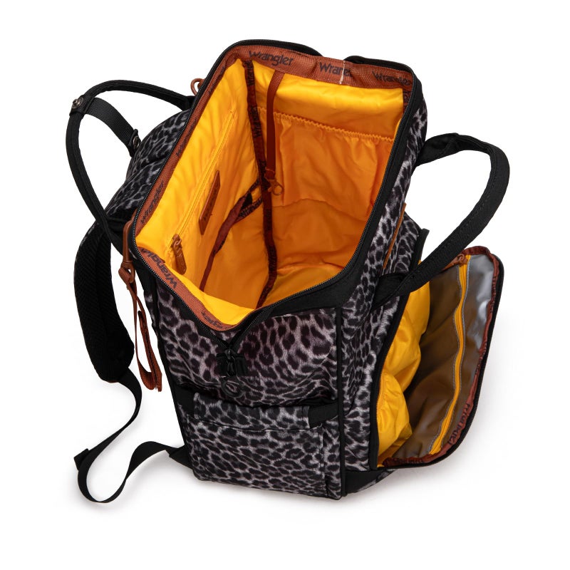 Wrangler Leopard Print Backpack Multifunction Baby Travel Bag with Changing Pad, Stroller Straps and Pacifier Case WG2204-91103LP-BK - Image 4