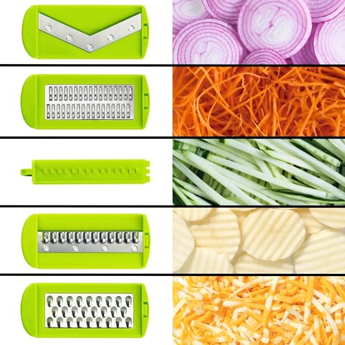 Starfrit Easy Mandoline Slicer, Dicer - 5-Blades and Graters - Straight & Crinkle Blades, Julienne, Grater & Shredder - Self-Feeding Pusher - Catch Base for Storage and Food Container - Image 3