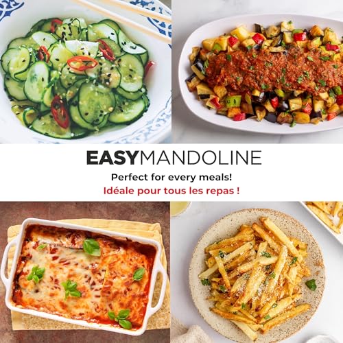 Starfrit Easy Mandoline Slicer, Dicer - 5-Blades and Graters - Straight & Crinkle Blades, Julienne, Grater & Shredder - Self-Feeding Pusher - Catch Base for Storage and Food Container - Image 4