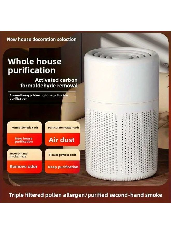 White Compact Desktop Air Cleaner H13 HEPA Carbon USB Purifier For Smoke Dust Pollen - Image 2