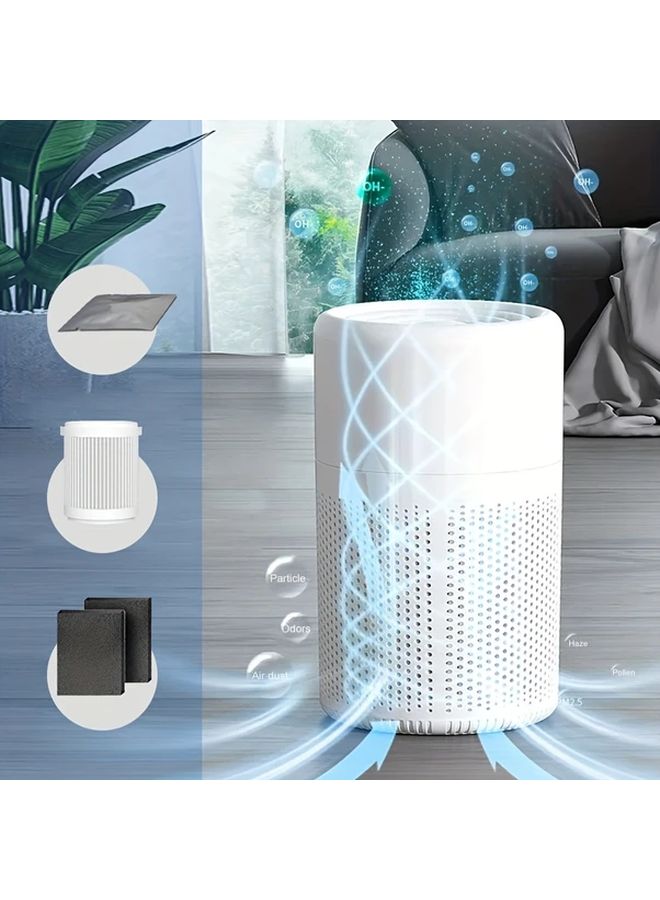 White Compact Desktop Air Cleaner H13 HEPA Carbon USB Purifier For Smoke Dust Pollen - Image 5