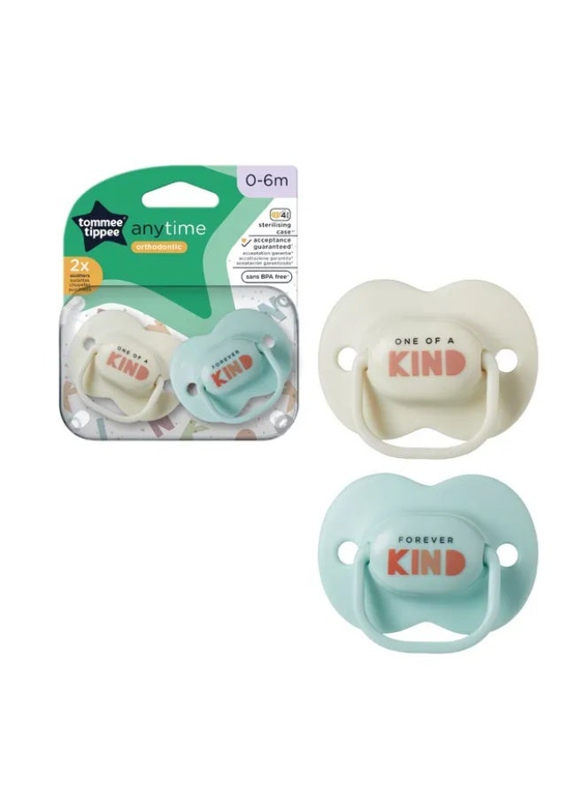 Tommee Tippee - Anytime Soother Pack of 2 - 0-6M - Assorted