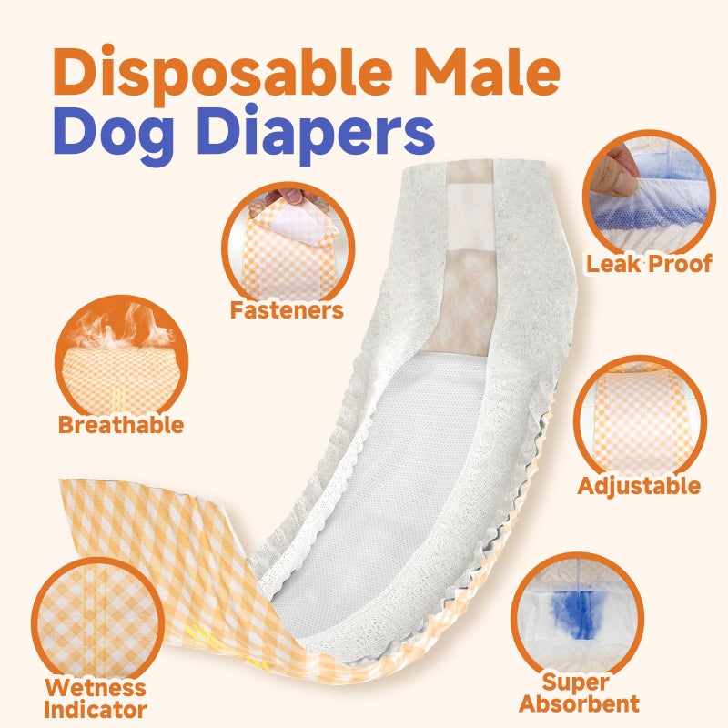 MICOOYO Disposable Male Dog Wraps, Male Dog Diapers Disposable with Wetness Indicator, Puppy Diapers Super Absorbent and Breathable, Small Size 20 Count - Image 2