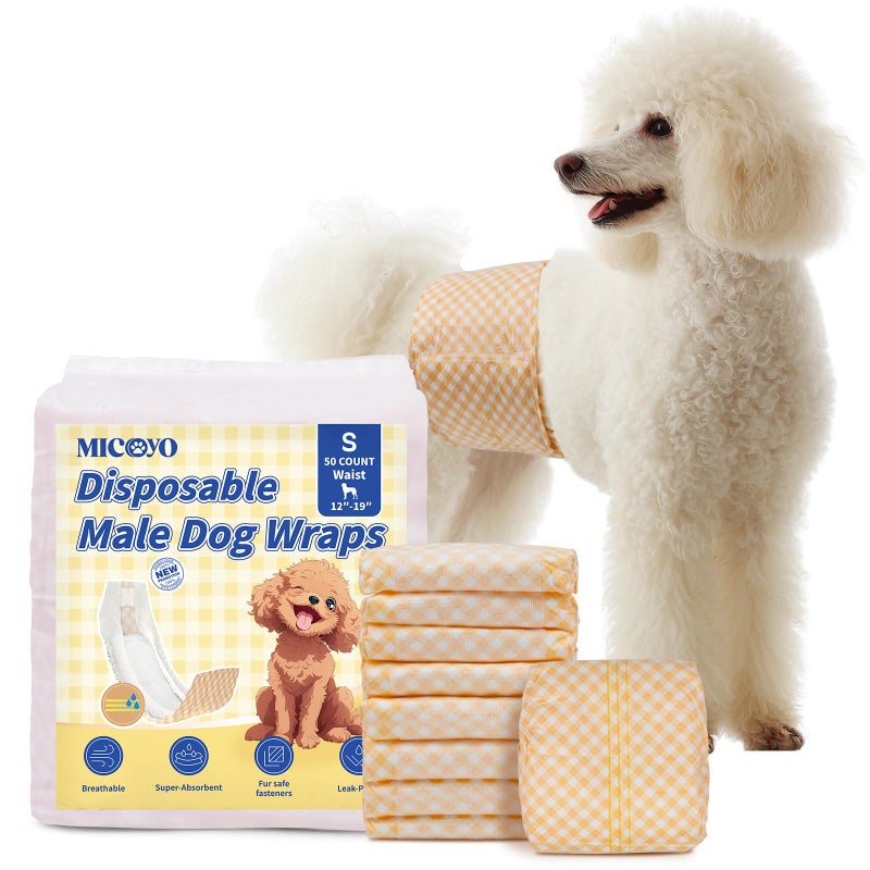 MICOOYO Disposable Male Dog Wraps, Male Dog Diapers Disposable with Wetness Indicator, Puppy Diapers Super Absorbent and Breathable, Small Size 20 Count - Image 1