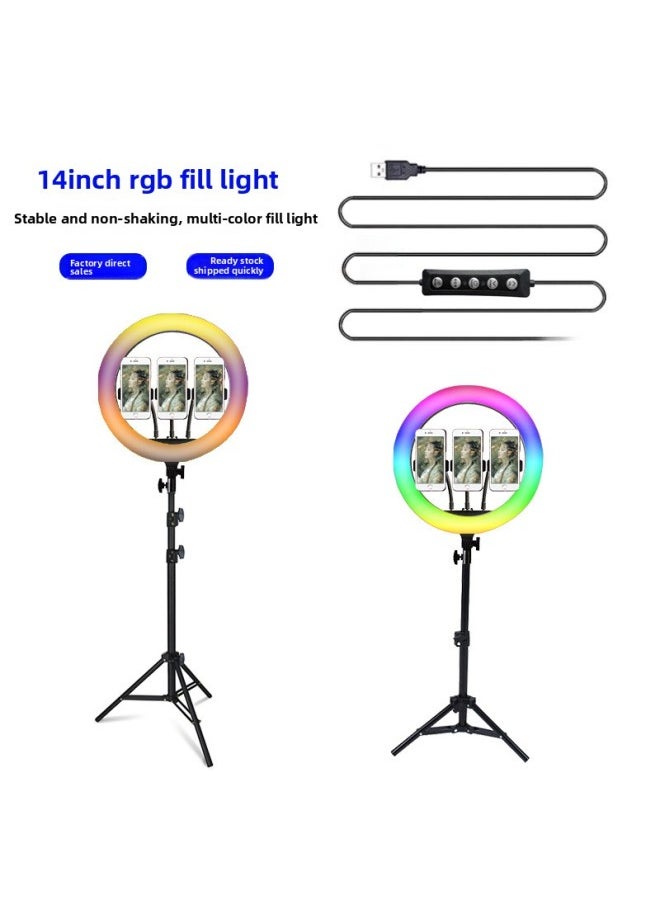 Spot 14 Inch RGB Fill Light 15 Kinds Of Color Adjustable Color Beauty Light Net Red Outdoor Live Broadcast Light-Light Source Color:14 Inch RGB Five Key