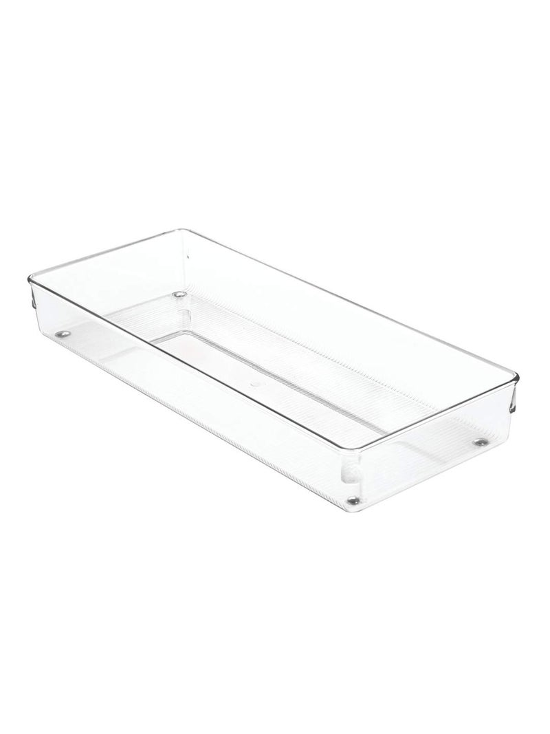 iDesign Linus Plastic Kitchen Drawer Organizer for Silverware Spatulas Cutlery Gadgets Office Supplies Cosmetics 6 x 15 x 2  Clear