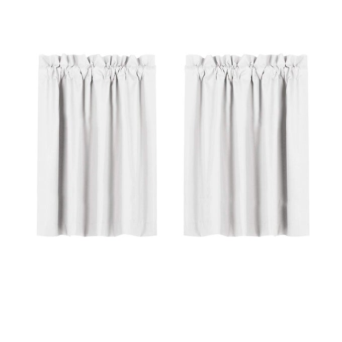 BLACKOUT SHORT CURTAINS WATERPROOF SOFT ROD POCKET KITCHEN CURTAINS FOR BATHROOM WINDOW ROOM DARKENING SMALL CURTAINS FOR BEDROOM 36 INCH LENGTH 2 PANELS GRAYISH WHITE