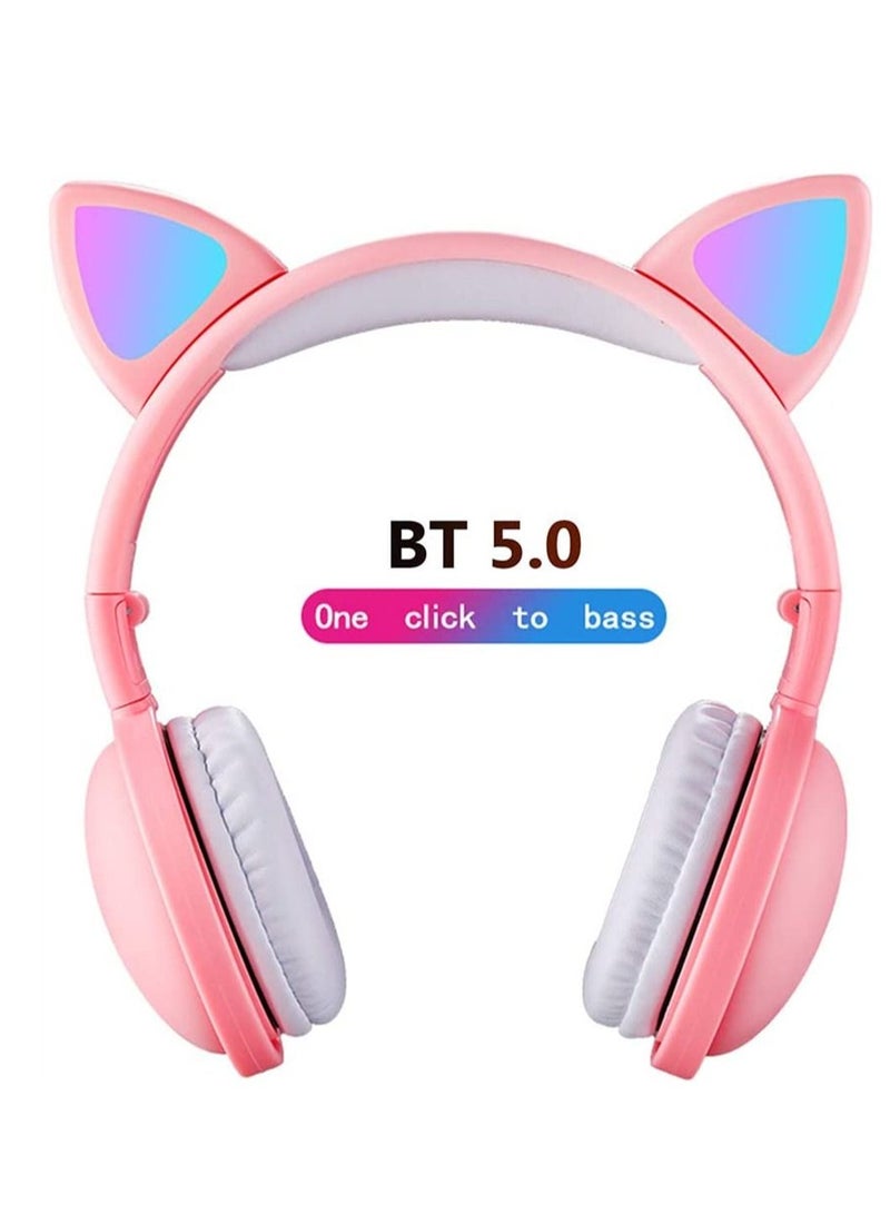 Excefore Led Cat Ear Headphones Pink Color Luminous Wireless Headphone Bluetooth 5.0 Headsets Noise Cancelling Foldable Adults Kids Earphone for Boys and Girls - Image 5