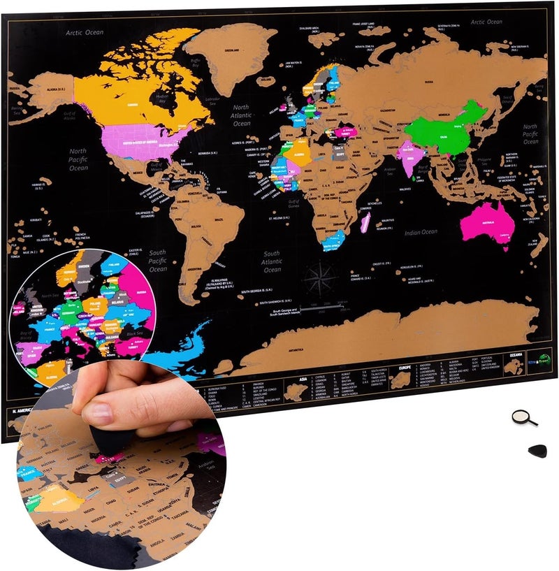 Efficiency boosted construction Scratch Off World Travel Map Poster + Bonus England Map. Places I've Been. With Accessories and Gift Tube Multi-purpose - Image 1