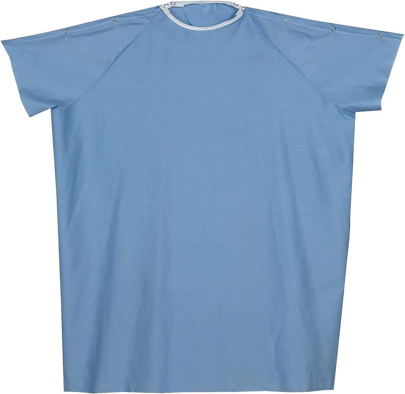 DMI Mabis Convalescent Gown with Snaps - Comfortable Blue Patient Gown for Easy Dressing - Image 1