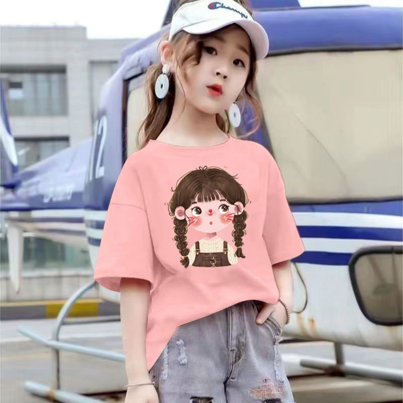 2012# Girls Summer Short Sleeve Big Children'S Online Popular Foreign Style Top Loose Fashion Joker Casual T-Shirt - Image 3