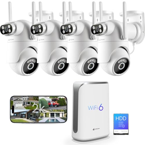 كيتي هوك Kittyhok Home Security Camera System Wireless Dual Lens 2k Security Cameras Wireless Outd 500GB