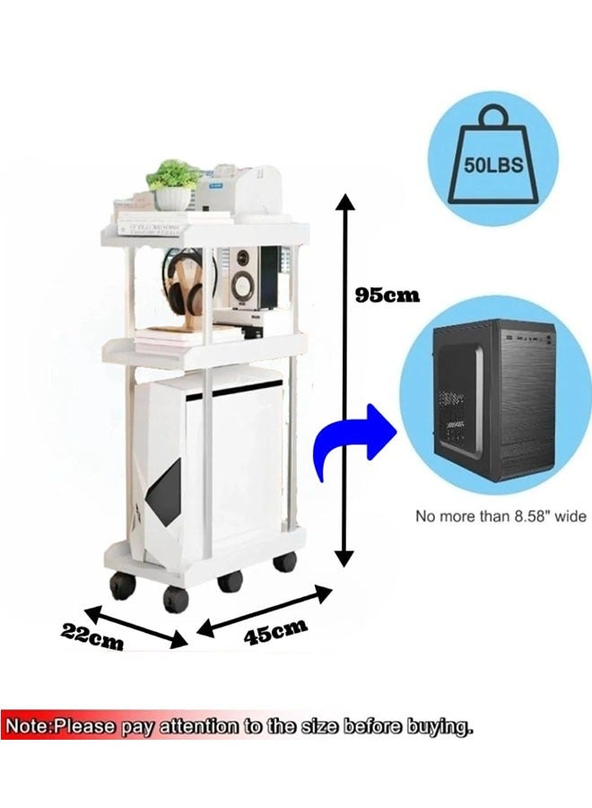 Aikenn 3 Tiers Movable Host Rack Mobile Pc Tower Stand Multi-layer Computer Host Bracket Universal Wheel Trailer Rack Computer Case Rack Suitable Home and Office(White)  - Image 2