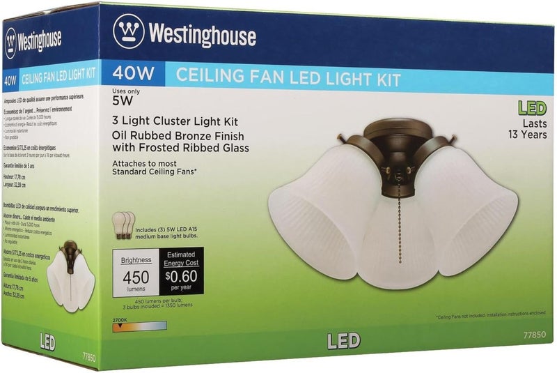 Westinghouse 7785000 ThreeLight Led Cluster Ceiling Fan Light Kit Oil Rubbed Bronze Finish with Frosted Ribbed Glass  White - Image 2
