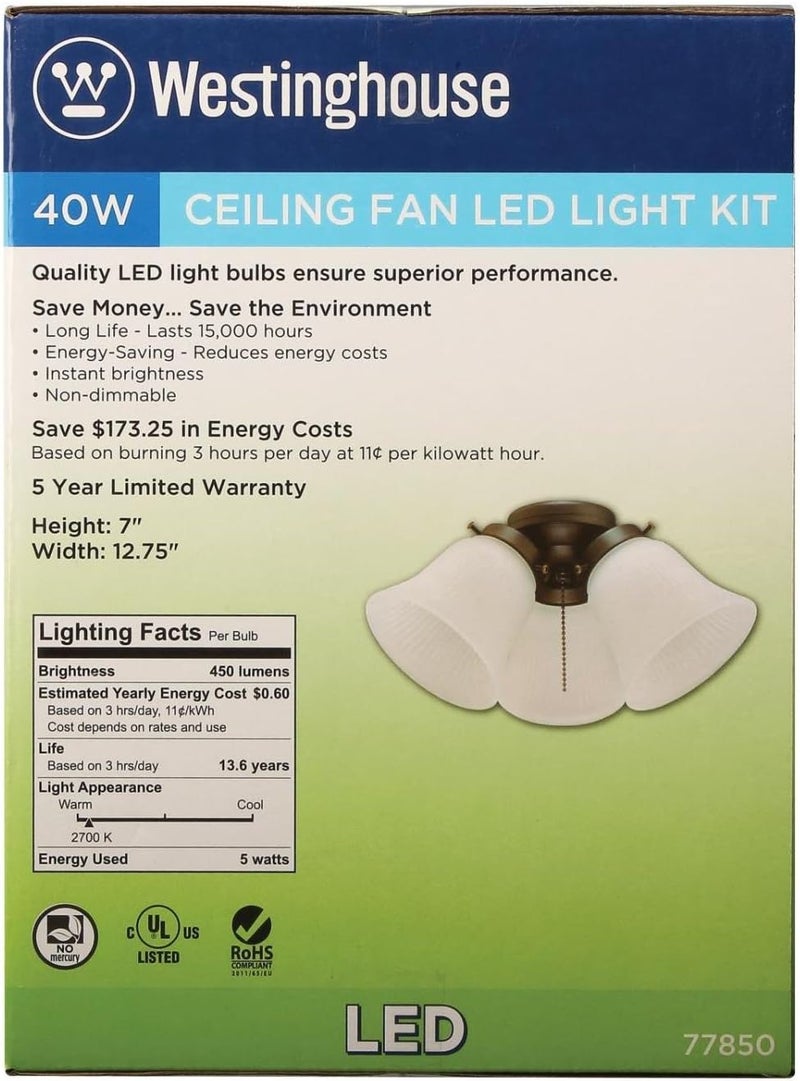 Westinghouse 7785000 ThreeLight Led Cluster Ceiling Fan Light Kit Oil Rubbed Bronze Finish with Frosted Ribbed Glass  White - Image 4