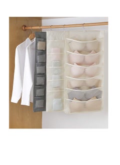 Excefore Closet Hanging Organizer, Bra and Underwear Hanging Storage Organizer, Dual Sided Wall Shelves with Mesh Pockets, Space Saver Bag, 5+10 Pockets (Beige）  - Image 2