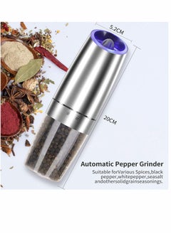 Excefore Gravity Electric Salt and Pepper Grinder Set 2 PCS Automatic Mill with LED Light Battery Operated Adjustable Coarseness One Hand ilver  - Image 5
