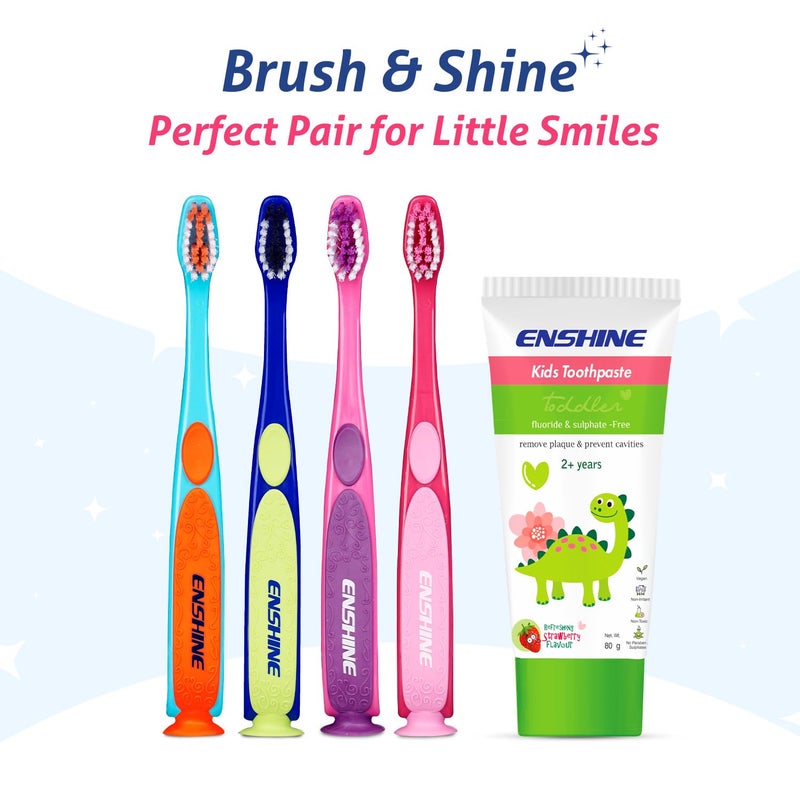 Enshine Kids Toothbrush - Gentle Oral Care for Toddlers with Soft Bristles, Easy Grip, and Protective Cap (12+Months) (4 Toothbrushes) - Image 5