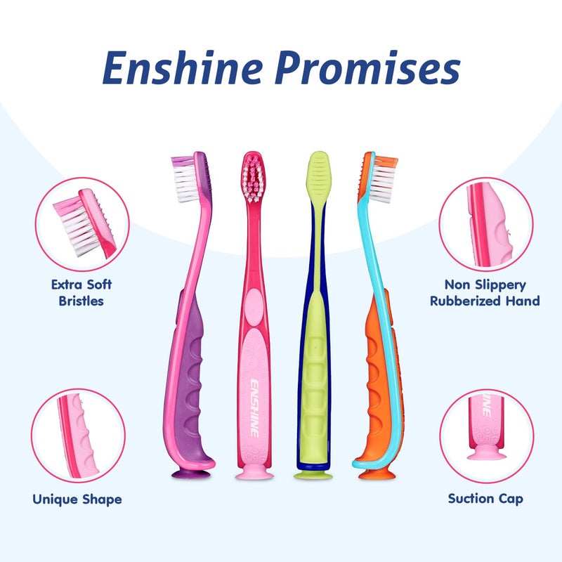 Enshine Kids Toothbrush - Gentle Oral Care for Toddlers with Soft Bristles, Easy Grip, and Protective Cap (12+Months) (4 Toothbrushes) - Image 2