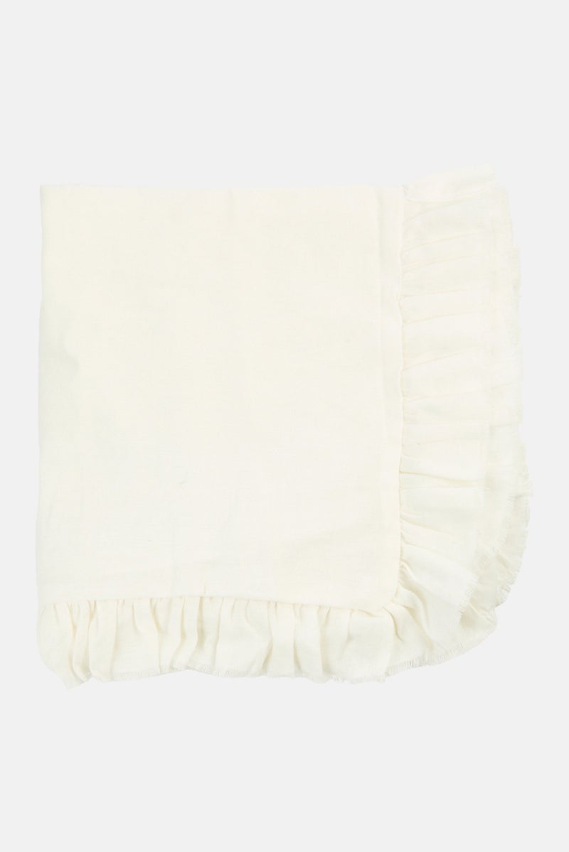 Muy Mucho Plain Cushion Ruffles Cover, White  - Image 1