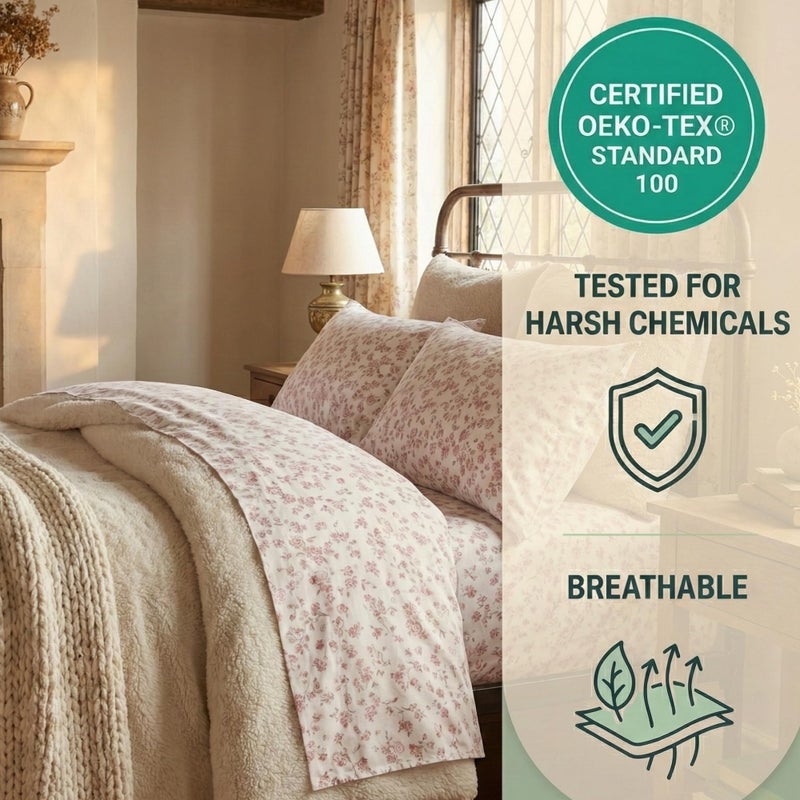 DaDa Bedding Romantic Coquette Sheet Set - 100% Cotton Floral Fitted & Flat Sheets with Pillowcases - Deep Pocket Design - Soft, Breathable, Wrinkle-Resistant (Queen (U.S. Standard)) - Image 3