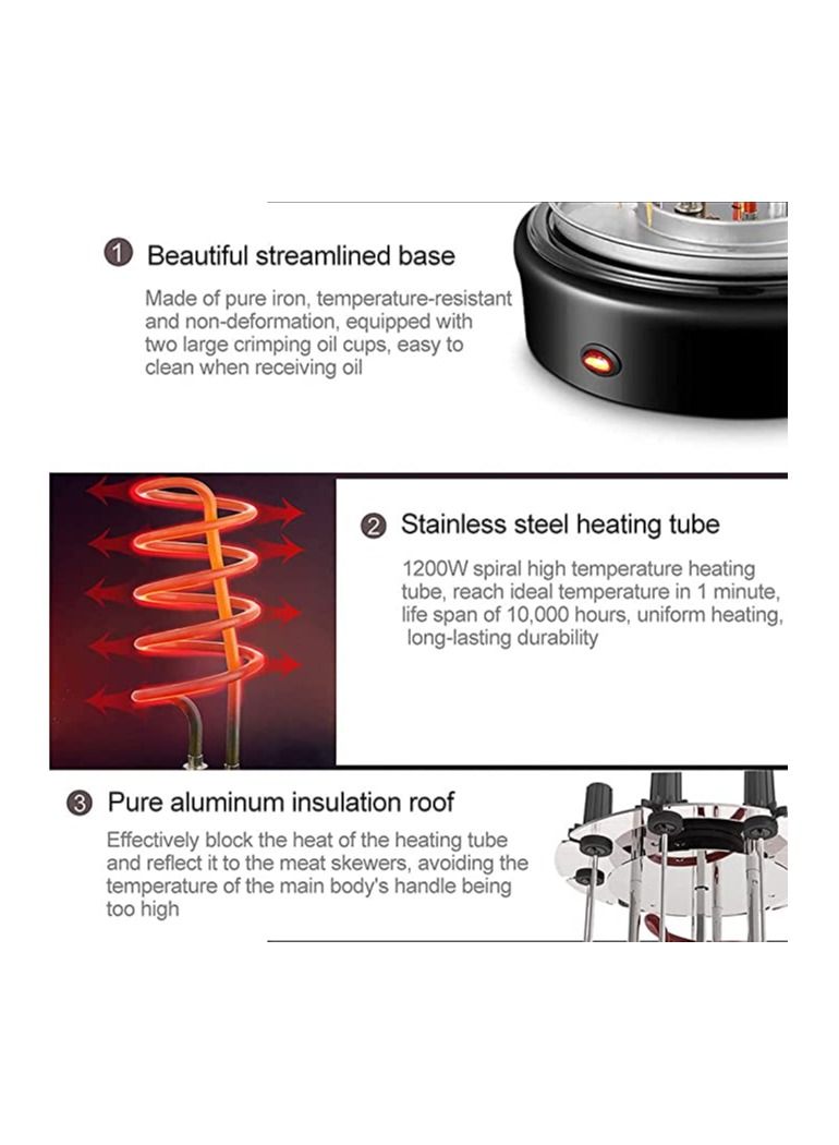 Electric Grill Indoor Barbecue 360 degree BBQ Grill Machine Automatic Timing Rotating Grill Spiral for Household Party  9 Long Skewers Grill Fork