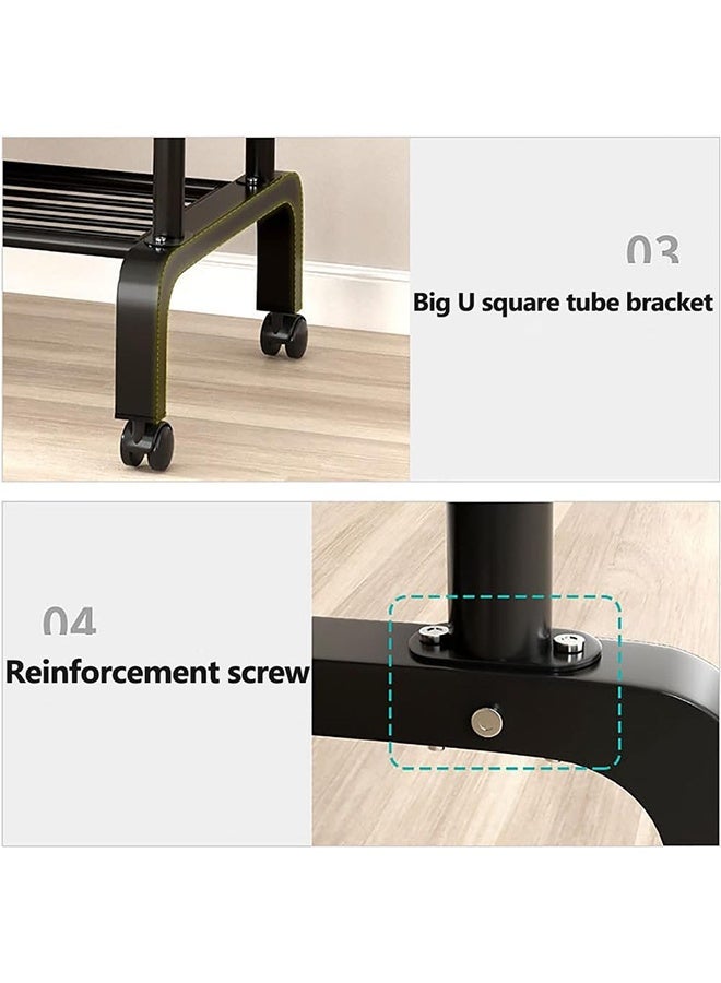 JCB CHIC Clothes Garment Rack, Heavy Duty Clothes Drying Rack with Wheels & Shoe Shelves, Functional Clothes Stand Double-Raill Clothing Hanger with 4 Branch Hooks for Bedroom Indoor - Image 4