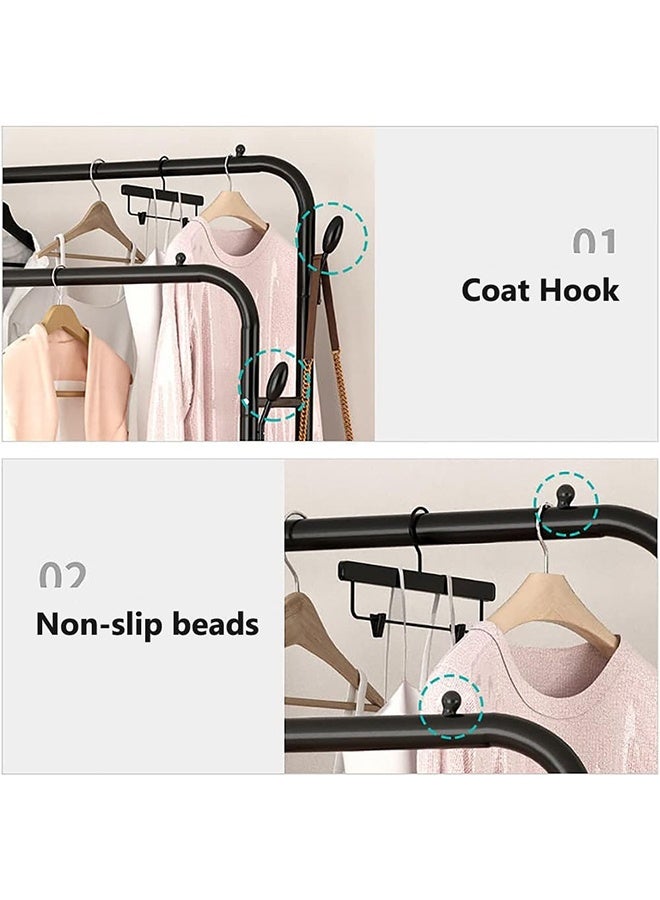 JCB CHIC Clothes Garment Rack, Heavy Duty Clothes Drying Rack with Wheels & Shoe Shelves, Functional Clothes Stand Double-Raill Clothing Hanger with 4 Branch Hooks for Bedroom Indoor - Image 3