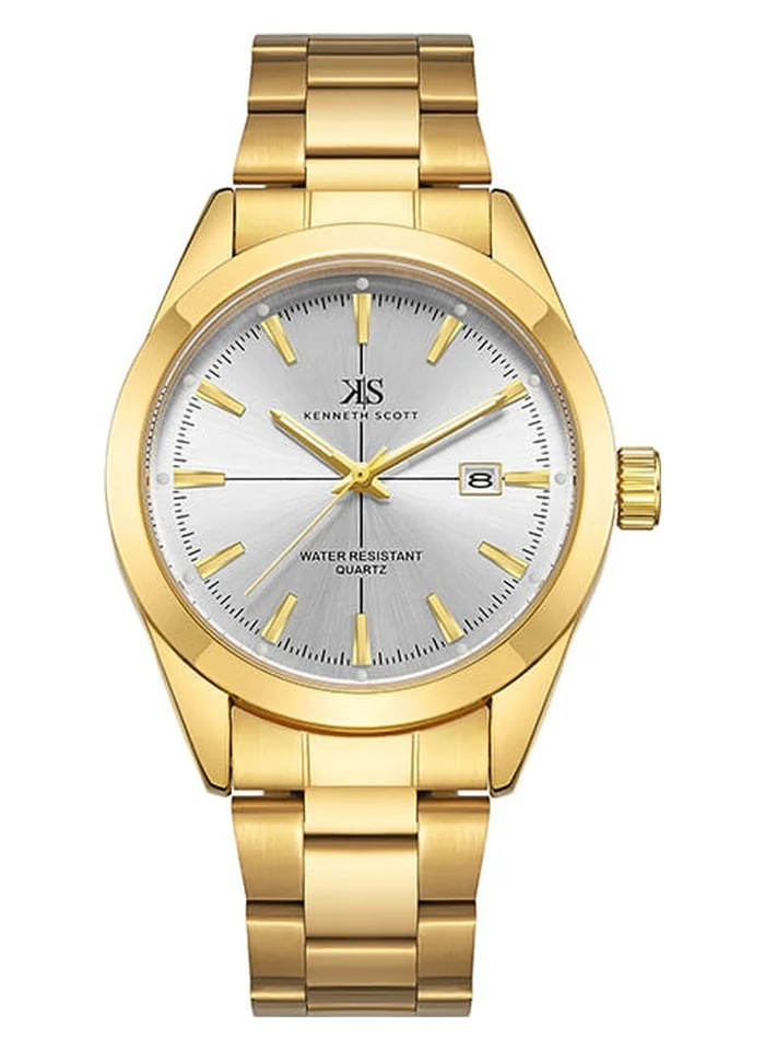 KENNETH SCOTT Kenneth Scott K23025-GBGW Men's Analog Display Watch & Stainless Steel Strap Gold