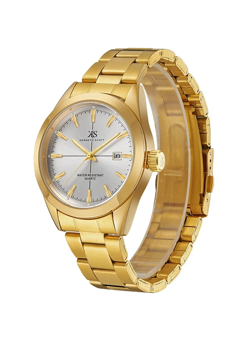 KENNETH SCOTT Kenneth Scott K23025-GBGW Men's Analog Display Watch & Stainless Steel Strap Gold